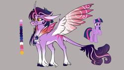 Size: 3264x1836 | Tagged: safe, artist:lucythunderforth, imported from derpibooru, twilight sparkle, alicorn, brown background, color palette, design, glasses, redesign, simple background, solo, twilight sparkle (alicorn), upgrade, wings