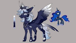 Size: 3264x1836 | Tagged: safe, artist:lucythunderforth, imported from derpibooru, princess luna, alicorn, color palette, colored wings, crown, jewelry, redesign, regalia, solo, wings