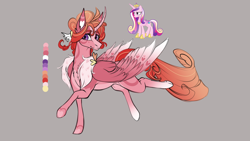 Size: 3264x1836 | Tagged: safe, artist:lucythunderforth, imported from derpibooru, princess cadance, alicorn, pony, best princess, color palette, crown, female, frown, gold, gray background, high res, horn, jewelry, looking at you, mare, redesign, regalia, simple background, smiling, smiling at you, solo, wings