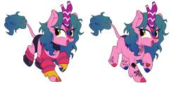 Size: 7193x3500 | Tagged: safe, artist:idkhesoff, imported from derpibooru, oc, oc only, oc:candy fae, kirin, choker, clothes, ear piercing, earring, eyebrow piercing, female, jewelry, kirin oc, nose piercing, nose ring, open mouth, piercing, ponysona, raised hoof, raised leg, shoes, shorts, simple background, socks, solo, striped socks, sweater, tattoo, tongue piercing, transparent background