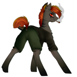 Size: 3883x3889 | Tagged: safe, artist:highrolleryt, imported from derpibooru, oc, oc only, oc:zorah, earth pony, pony, butt, clothes, drugs, earth pony oc, female, looking back, makeup, mare, marijuana, plot, red eyes, running makeup, shorts, simple background, smoking, transparent background