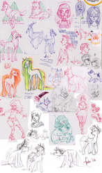 Size: 1403x2393 | Tagged: safe, artist:fukari, imported from derpibooru, oc, oc only, deer, human, pegasus, pony, unicorn, wolf, bust, female, horn, lineart, mare, pegasus oc, sketch, sketch dump, traditional art, unicorn oc, wings