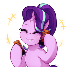 Size: 1972x1870 | Tagged: safe, artist:maren, imported from derpibooru, starlight glimmer, pony, unicorn, coca-cola, cute, eye clipping through hair, eyebrows, eyebrows visible through hair, eyes closed, female, glimmerbetes, grin, hoof hold, mare, namesake, pun, signature, simple background, smiling, soda can, solo, starlight coca-cola, visual pun, white background
