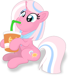 Size: 4594x5105 | Tagged: safe, artist:latecustomer, artist:thatusualguy06, imported from derpibooru, clear sky, pony, unicorn, common ground, .svg available, absurd resolution, drink, female, full body, hoof hold, juice, kerchief, mare, orange juice, simple background, sitting, solo, svg, transparent background, vector