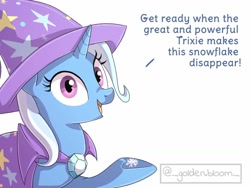 Size: 1024x768 | Tagged: safe, artist:golden bloom, imported from twibooru, trixie, pony, unicorn, image, needs more jpeg, solo