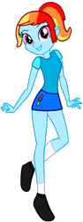 Size: 254x674 | Tagged: safe, artist:pagiepoppie12345, imported from derpibooru, oc, oc only, oc:artie brush, human, equestria girls, clothes, cutie mark on clothes, female, looking at you, multicolored hair, paint, paintbrush, ponytail, rainbow hair, shirt, shoes, simple background, skirt, smiling, socks, solo, transparent background