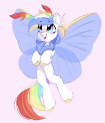 Size: 752x883 | Tagged: safe, artist:melodylibris, imported from derpibooru, oc, oc only, oc:ivi nightfly, moth, mothpony, original species, pony, antennae, butterfly wings, colored hooves, cute, diabetes, neck fluff, ocbetes, pink background, rainbow tail, rule 63, simple background, solo, tail, wings