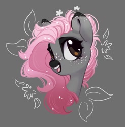 Size: 808x820 | Tagged: safe, artist:melodylibris, imported from derpibooru, oc, oc only, earth pony, pony, bust, female, flower, flower in hair, looking at you, simple background, solo