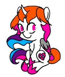 Size: 1684x1996 | Tagged: safe, artist:rainbowwing, imported from derpibooru, oc, oc:rainbowwing, alicorn, pony, alicorn oc, folded wings, hoof shoes, horn, looking at you, multicolored hair, multicolored mane, multicolored tail, redraw, simple background, simplistic art style, sitting, smiling, smiling at you, solo, tail, white background, wings