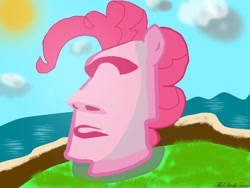 Size: 1280x960 | Tagged: safe, artist:thedarktercio, imported from derpibooru, pinkie pie, human, female, humanized, meme, moai, solo