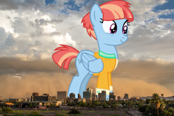 Size: 1600x1067 | Tagged: safe, artist:charity-rose, artist:thegiantponyfan, imported from derpibooru, windy whistles, pegasus, pony, arizona, female, giant pegasus, giant pony, giantess, highrise ponies, irl, macro, mare, mega giant, phoenix (city), photo, ponies in real life, smiling, solo