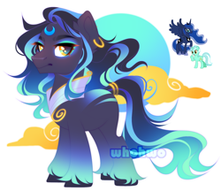 Size: 1922x1664 | Tagged: safe, artist:whohwo, imported from derpibooru, lyra heartstrings, princess luna, earth pony, pony, base used, chest fluff, ear piercing, earring, eyelashes, fusion, jewelry, makeup, male, piercing, simple background, smiling, stallion, unshorn fetlocks, white background