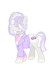 Size: 3004x4049 | Tagged: safe, artist:lavender-bases, artist:vernorexia, imported from derpibooru, lily lace, marble pie, oc, pony, unicorn, body markings, clothes, cravat, femboy, feminine stallion, fusion, geode, gray mane, hair over eyes, heart, jabot, makeup, male, markings, multicolored mane, purple mane, short mane, simple background, solo, stallion, straight mane, suit, transparent background