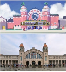 Size: 1496x1624 | Tagged: safe, artist:finnbarr martin, edit, imported from derpibooru, sunny starscout, earth pony, pony, building, china, comparison, concept art, g5, hankou railway station, wuhan