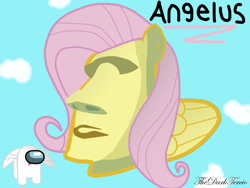 Size: 1280x960 | Tagged: safe, artist:thedarktercio, imported from derpibooru, angel bunny, fluttershy, human, pegasus, rabbit, amogus, among us, animal, female, humanized, meme, moai, solo