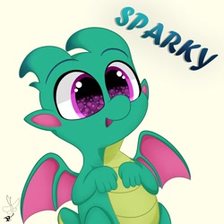 Size: 2000x2000 | Tagged: safe, artist:daftramms, imported from derpibooru, dragon, baby, baby dragon, cute, g5, happy, male, my little pony: make your mark, simple background, solo, sparky sparkeroni, sparkybetes