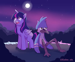 Size: 1280x1067 | Tagged: safe, artist:gabeekk, imported from derpibooru, twilight sparkle, alicorn, crossover, crossover shipping, female, male, mordecai, mordetwi, regular show, shipping, straight, twilight sparkle (alicorn)