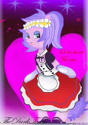 Size: 1280x1810 | Tagged: safe, artist:thedarktercio, imported from derpibooru, oc, oc:crystal, anthro, earth pony, clothes, female, german, maid, smiling, solo