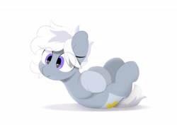 Size: 3035x2150 | Tagged: safe, artist:mochi_nation, imported from derpibooru, oc, oc:silver bolt, earth pony, pony, coat markings, cute, eye clipping through hair, female, lying down, mare, ocbetes, on back, simple background, solo, white background