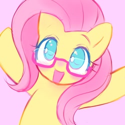 Size: 1400x1400 | Tagged: safe, artist:horseyuris, imported from derpibooru, fluttershy, pony, cute, daaaaaaaaaaaw, female, glasses, mare, no pupils, open mouth, pink background, shyabetes, simple background, solo, starry eyes, wingding eyes