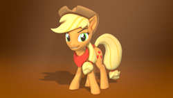 Size: 3840x2160 | Tagged: safe, artist:cutthroadstreak, imported from derpibooru, applejack, earth pony, 3d, brown background, female, looking at you, neckerchief, revamped ponies, simple background, smiling, solo, source filmmaker