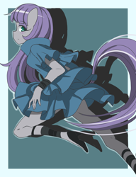 Size: 1000x1300 | Tagged: safe, artist:m@k, imported from derpibooru, maud pie, anthro, earth pony, 2015, action pose, clothes, female, high heels, looking back, old art, out of frame, profile, shoes, solo