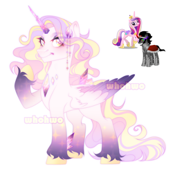 Size: 1992x1968 | Tagged: safe, artist:whohwo, imported from derpibooru, king sombra, princess cadance, alicorn, pony, unicorn, base used, eyelashes, female, fusion, male, mare, raised hoof, simple background, stallion, unshorn fetlocks, white background