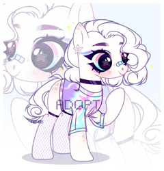 Size: 2478x2577 | Tagged: safe, artist:fenix-artist, imported from derpibooru, oc, oc only, earth pony, pony, bandaid, choker, clothes, earth pony oc, eyelashes, female, fishnets, mare, raised hoof, smiling, zoom layer