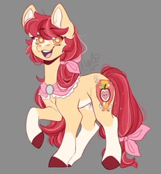 Size: 1600x1729 | Tagged: safe, artist:minerva_novaa, imported from derpibooru, apple bloom, earth pony, pony, female, happy, mare, older, older apple bloom, raised hoof, solo