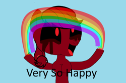 Size: 3008x2000 | Tagged: safe, artist:sapphireangel12, imported from derpibooru, applejack, anthro, earth pony, blood, blue background, creepypasta, female, mare, rainbow, simple background, smiling, text, the spell, zalgo, zalgojack