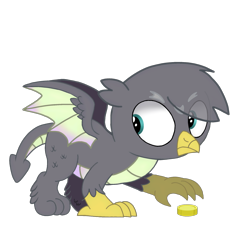 Size: 2160x2026 | Tagged: safe, artist:beesmeliss, imported from derpibooru, oc, oc:geoff, dragon, dragriff, griffon, coin, interspecies offspring, offspring, parent:gabby, parent:spike, parents:spabby, simple background, solo, transparent background