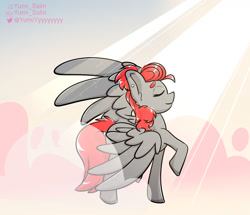 Size: 1280x1100 | Tagged: safe, artist:yumiy_salin, imported from derpibooru, oc, oc:void, pegasus, pony, cloud, cloudy, female, mare, solo, spread wings, sun, sunrise, wings