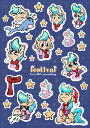 Size: 1280x1811 | Tagged: safe, artist:yumiy_salin, imported from derpibooru, oc, oc:frosty marshmallow, earth pony, shark, clothes, festival, male, scarf, shirt, solo, stallion, stars, sticker