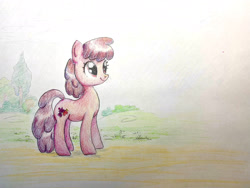 Size: 2048x1536 | Tagged: safe, artist:mandumustbasukanemen, imported from derpibooru, berry punch, berryshine, pony, outdoors, pencil drawing, smiling, solo, traditional art