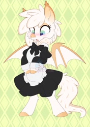 Size: 1010x1427 | Tagged: safe, artist:scarlet-spectrum, imported from derpibooru, part of a set, oc, oc only, bat pony, pony, bipedal, clothes, commission, cute, dress, eyelashes, female, ribbon, solo, ych result