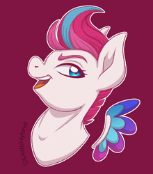 Size: 792x900 | Tagged: safe, artist:littlehybridshila, imported from derpibooru, zipp storm, pegasus, pony, bust, eyelashes, female, g5, looking at you, mare, portrait, red background, simple background, solo