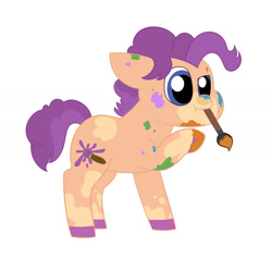 Size: 1848x1761 | Tagged: safe, artist:queenderpyturtle, imported from derpibooru, oc, oc:paint splat, earth pony, pony, colt, foal, male, mouth hold, paintbrush, simple background, solo, white background