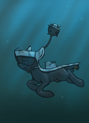 Size: 2170x3000 | Tagged: safe, artist:t72b, imported from derpibooru, boatpony, pony, boat, camouflage, female, mare, mouth hold, ponified, sea mine, simple background, solo, submareine, submarine, submarine pony, swimming, type ix, u-boat, underwater