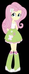 Size: 573x1433 | Tagged: safe, imported from twibooru, fluttershy, equestria girls, boots, clothes, cutie mark, cutie mark on clothes, high heel boots, image, needs more jpeg, shirt, shoes, simple background, skirt, socks, solo, transparent background