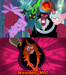 Size: 1920x2160 | Tagged: safe, edit, edited screencap, imported from derpibooru, screencap, cozy glow, lord tirek, queen chrysalis, twilight sparkle, alicorn, centaur, changeling, changeling queen, pony, season 9, the ending of the end, spoiler:s09, alicornified, blue eyes, cozycorn, disney, eyelashes, female, legion of doom, no eyelashes, race swap, the end of the galaxy, twilight sparkle (alicorn), ultimate chrysalis, wander over yonder