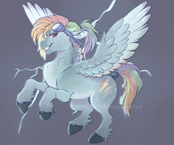 Size: 1053x882 | Tagged: safe, artist:bekuno, imported from derpibooru, rainbow dash, pegasus, pony, alternate design, g4, goggles, ponytail, solo