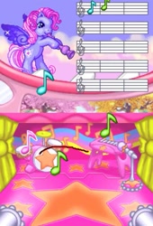 Size: 800x1176 | Tagged: safe, imported from derpibooru, starsong, pegasus, pony, bipedal, cute, drums, flute, g3, game, keyboard, microphone, microphone stand, music notes, musical instrument, nintendo ds, pinkie pie's party, sheet music, sparkles, spread wings, stars, starsawwwng, starsong's song studio, wings, youtube link