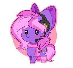 Size: 2274x2102 | Tagged: safe, artist:kittyrosie, imported from derpibooru, oc, oc only, oc:lillybit, pony, adorkable, bow, chibi, clothes, cute, dork, gaming headset, hair bow, headphones, headset, ribbon, scarf, socks, solo, striped socks