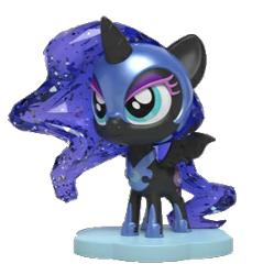 Size: 305x306 | Tagged: safe, imported from derpibooru, nightmare moon, alicorn, pony, chibi, ethereal mane, eyeshadow, female, helmet, irl, kwistal fwenz, lidded eyes, makeup, mare, nightmare moon armor, peytral, photo, picture for breezies, simple background, smiling, solo, starry mane, toy, transparent background, transparent mane