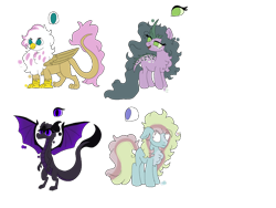 Size: 1280x960 | Tagged: safe, artist:emosnekadopts, imported from derpibooru, oc, oc only, dracony, dragon, hippogriff, hybrid, crack ship offspring, dragon oc, interspecies offspring, magical lesbian spawn, offspring, parent:fluttershy, parent:gilda, parent:rarity, parent:spike, parent:starlight glimmer, parent:zephyr breeze, parents:gildashy, parents:sparity, simple background, transparent background