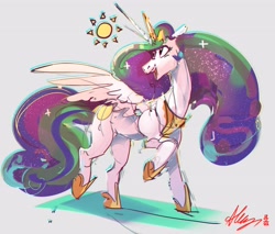 Size: 3836x3264 | Tagged: safe, artist:alumx, imported from derpibooru, princess celestia, alicorn, pony, female, gray background, mare, simple background, solo, sun