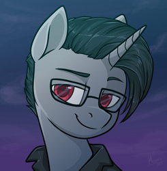 Size: 2496x2546 | Tagged: safe, artist:megabait, imported from derpibooru, oc, oc only, unicorn, bust, glasses, looking at you, night, not yodi, portrait, yodn't