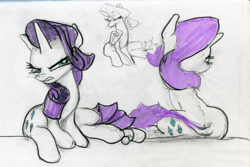 Size: 2904x1940 | Tagged: safe, artist:ja0822ck, imported from derpibooru, rarity, pony, unicorn, butt, female, mare, plot, sitting, solo, traditional art