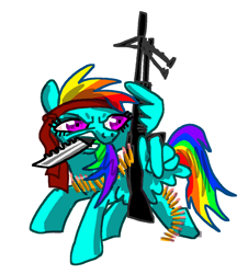 Size: 1073x1188 | Tagged: safe, artist:ja0822ck, imported from derpibooru, rainbow dash, pegasus, pony, rambo dash, simple background, solo, weapon, white background