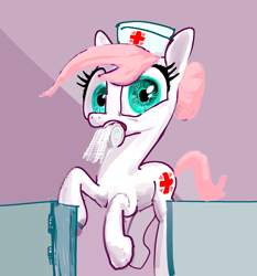 Size: 1592x1707 | Tagged: safe, artist:ja0822ck, imported from derpibooru, nurse redheart, earth pony, pony, gauze, mouth hold, solo